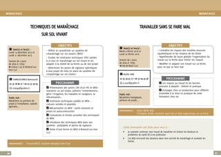21
Intervenant(s) :	 Hubert HIRON, vétérinaire GIE Zone verte
c Date(s) et lieu(x) :
Sur demande
session de 2 jours
de 9h30 à 17h30
Δ Lieu à déterminer
Pré-requis :
Aucun
MARAICHAGE
π Définir et caractériser un système dit
«maraîchage sur sol vivant» (MSV)
π Etudier les itinéraires techniques (ITK) valides
à ce jour en maraîchage sur sol vivant et les
adapter à la réalité de sa ferme ou de son projet
π Déterminer les points de vigilance spécifiques
à tout projet de mise en place du système dit
«maraîchage sur sol vivant»
TECHNIQUES DE MARAÎCHAGE
SUR SOL VIVANT
PROGRAMME
c Date(s) et lieu(x) :
Lundi 14 décembre 2015 et
Lundi 21 décembre 2015
Session de 2 jours
de 9h30 à 17h30
Δ Lisieux (14) et Breteuil-sur-
Iton (27)
Public visé :
Maraîchers ou porteurs de
projet à l’installation, salariés
agricoles...
Intervenant(s) :	 François MULET, maraîcher biologique dans l’Eure
MARAICHAGE
O Présentation des points clés d’un ITK en MSV :
maintenir un sol vivant, prévenir l’enherbement,
gérer l’irrigation, les maladies et ravageurs, la
mécanisation…
O Itinéraires techniques validés en MSV :
cultures semées et plantées
O Mécanisation en MSV : outils existants et
pistes en autoconstruction
O Contraintes et limites actuelles des techniques
de MSV
O Introduire des techniques MSV dans son
système : préalables et points de vigilance
O Visite d’une ferme en MSV à Breteuil-sur-Iton
(27)
OBJECTIFS
Public visé :
Maraîchers biologiques,
porteurs de projet...
Intervenant(s) :	 Xavier BRUN, MSA
		 Christophe JOUAN, maraîcher ayant fait un bilan ergonomique sur sa ferme
O Les risques au travail et les bonnes
postures à adopter : théorie et pratique
O Echanges chez un producteur pour réfléchir
ensemble à la mise en pratique de cette
formation chez soi
π Connaître les risques des troubles musculo-
squelettiques et les moyens de les éviter
π Appréhender de façon globale l’organisation du
travail sur la ferme pour limiter les risques
π Modifier et adapter son travail sur sa ferme
pour ne pas se faire mal
i Amélie VIAN
02 35 59 47 27 | 06 52 04 43 58
E a.vian@grabhn.fr
c Date(s) et lieu(x) :
Mardi 9 février 2016 et
Lundi 22 février 2016
Session de 2 jours
de 9h30 à 17h30
Δ Val-de-Reuil (27)
TRAVAILLER SANS SE FAIRE MAL
Cette formation est faite pour moi si :
•	 Je souhaite continuer mon travail de maraîcher en évitant les douleurs et
problèmes de santé lié à ma profession
•	 J’ai déjà rencontré des douleurs dans mon activité de maraîchage et souhaite les
limiter.
OBJECTIFS
PROGRAMME
20
i CHANGACHANGA Bamusundi
02 32 78 80 61 | 06 02 37 56 63
E changa@grabhn.fr
 