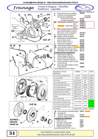 LES TARIFS A JOUR SONT SUR : 
http://piecesdetachees2cv.free.fr/34-35.pdf 
Freinage 
34 
A Disque de frein tous modèles 
B...