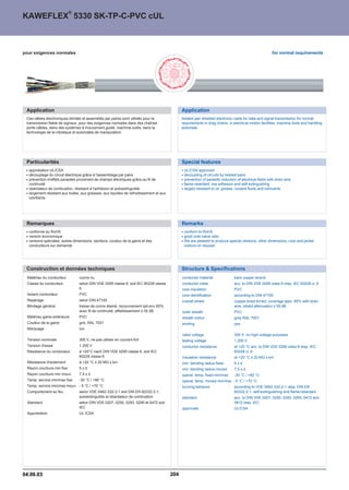 ®
KAWEFLEX 5330 SK-TP-C-PVC cUL



pour exigences normales                                                                                                                                  for normal requirements




 Application                                                                                   Application
 Ces câbles électroniques
