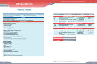 FORMATIONS INTER-ENTREPRISES INDUSTRIELLES

Agroalimentaire
HYGIENE ALIMENTAIRE
Population Cible

Démarche Pédagogique

Responsables de production, Techniciens spécialisés,
Techniciens et Ouvriers qualifiés

Apport théorique et exercices pratiques

Objectifs
Connaître l’environnement agro-industriel
Comprendre la démarche HACCP
Planifier, conduire un Système qualité HACCP efficace pour améliorer la qualité des produits

Dates de
déroulement

ASSURANCE QUALITE SELON LA DEMARCHE HACCP 
•	 HACCP (Historique)
•	 Définition / Vocabulaire
•	 Les 7 principes fondamentaux du HACCP
•	 Les 12 étapes fondamentales du HACCP
•	 Comment construire une équipe de l’HACCP
•	 Description du produit
•	 Elaboration du diagramme des opérations
•	 Confirmation sur place du diagramme des opérations
•	 Analyse des dangers
•	 Identifications des points et les seuils critiques pour leur maîtrise
•	 Mesures correctives et planifications des mesures préventives
•	 Système documentaire

Contacts

Animateurs

DIRECTION REGIONALE DU GRAND CASABLANCA
14, 15
Mai
2013

Institut Spécialisé en Fabrication des Produits
Agroalimentaires Casablanca
Angle Bd Mimoza et rue Tamaris Ain Sebaâ Casablanca
Tél. : 05 22 35 13 79/72

PROGRAMME
ENVIRONNEMENT AGRO-INDUSTRIEL
•	 Situation socio-culturelle
•	 Situation économique
•	 Evolution technologique
•	 Evolution de la réglementation
•	 Dimension environnementale
•	 Analyse environnementale

Sites de déroulement

Fax : 05 22 35 13 87

Mr Rachid FOUNOUNE
Tél. : 05 22 61 93 33
	
05 22 60 33 48
Fax : 05 22 60 39 65
r.founoune@gmail.com fr

Mr Abderrahim
BAHAJ

DIRECTION REGIONALE DU NORD OUEST I
24, 25
Janvier
2013

Institut de Technologie Appliquée Said Hajji
Lotissement Said Hajji Salé

29, 30
Octobre
2013

Institut Spécialisé dans les Métiers de l’Offshoring
et les Nouvelles Technologies de l’Information
et de la Communication
Km 6, Route de Rabat - 90 000 Tanger (À coté de
Marjane)

Tél. : 05 37 84 94 43

Fax : 05 37 84 94 43

Mme Nadia MAMDOUH
Tél. : 05 37 80 31 07/08
Fax : 05 37 80 31 09
mamdouhnadia@yahoo.fr

Mr Abdellah
REDDAD

DIRECTION REGIONALE DU NORD OUEST II

Tél. : 05 39 38 08 71

Mr Mohammed KADIRI
Tél. : 05 39 34 13 15
Fax : 05 39 94 26 60
kadiri@ofppt.ma
medkadiri@yahoo.fr

Mme Najia
BENMESSAOUD
Mr Moustapha
MOUAIN

Fax : 05 39 38 08 71

Durée de Formation

2 jours

Prix Forfaitaire*

2000,00 DHS /Participant

ANALYSE DES RISQUES
•	 Identification des risques
•	 Evaluation des risques
•	 Maîtrise préventive des risques
•	 Outils utilisés pour l’analyse des risques
•	 AMDEC
•	 Méthode HACCP / CCP
•	 Application AMDEC
ETUDE DES EXIGENCES LEGALES
•	 Exigences en matière d’hygiène, d’étiquetage ,d’additifs et d’emballage
•	 Fonctions d’emballages
•	 Echanges entre le produit et son emballage
MISE EN PLACE DE SYSTEME
•	 Approche processus
•	 Objectifs de l’approche processus
•	 Démarche de la mise en place du système de la qualité

* Les prix forfaitaires sont HT incluant pause café, déjeuner et documentation

106

107

 