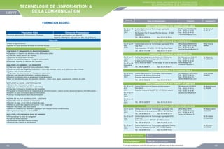 FORMATIONS INTER-ENTREPRISES EN TECHNOLOGIES
DE L’INFORMATION  DE LA COMMUNICATION

TECHNOLOGIE DE L’INFORMATION 
DE LA COMMUNICATION
FORMATION ACCESS

Dates de
déroulement

Sites de déroulement

Contacts

Animateurs

DIRECTION REGIONALE DU GRAND CASABLANCA
Population Cible

Démarche Pédagogique

Du 16 au 18
Octobre
2013

Méthode participative par objectif
Apports théoriques appuyés sur des cas pratiques

Personnel administratif, Gestionnaires, Employés

Institut Spécialisé de Technologie Appliquée
Roches Noires
Bd.Ezzoubir Ibn El Aouam Roches Noires - 20 300
Casablanca
Tél. : 05 22 40 70 26

Objectifs
Utiliser le logiciel Access
Exploiter de façon optimale les bases de données Access

PROGRAMME
CONCEVOIR ET ORGANISER LES BASES DE DONNEES
•	 Organiser et répartir vos données entre différentes tables
•	 Créer des tables, définir les champs
•	 Identifier la clé primaire d’index
•	 Définir les relations, assurer l’intégrité référentielle
•	 Importer, exporter et attacher des données
ANALYSER LES DONNEES : LES REQUETES
•	 Créer une requête à partir d’une ou plusieurs tables
•	 Mettre au point des requêtes «Sélection» : choix des champs, ordre de tri, définition des critères
•	 Insérer des champs calculés
•	 Regrouper les données sur un champ, une expression
•	 Ajouter une ligne de totalisation : somme, moyenne…
•	 Illustrer le résultat avec un graphique croisé dynamique
•	 Agir sur les données avec les requêtes «Action» : mise à jour, ajout, suppression, création de table
SIMPLIFIER LA SAISIE : LES FORMULAIRES	
•	 Générer des formulaires simples
•	 Appliquer des filtres et des tris multicritères
•	 Créer des formulaires fondés sur des requêtes
•	 Travailler la mise en forme et l’ergonomie de votre formulaire : case à cocher, boutons d’option, liste déroulante, …
•	 Insérer un sous formulaire dans un formulaire
•	 Utiliser les expressions dans les formulaires
METTRE EN VALEUR SES RESULTATS : LES ETATS
•	 Créer des états en colonne ou tabulaires
•	 Ajouter un logo, un en-tête et un pied de page
•	 Mettre au point des rapports structurés : trier, regrouper
•	 Ajouter des totaux, des sous-totaux.
•	 Mettre en évidence les résultats : appliquer une mise en forme conditionnelle
•	 Enregistrer un rapport au format PDF
FACILITER L’UTILISATION DE BASE DE DONNEES
•	 Personnaliser le volet de navigation
•	 Créer un menu d’accueil
•	 Automatiser avec des macros simples
•	 Associer des macros à des boutons

Mr Abdellah
EL ALJA

Fax : 05 22 40 70 26

DIRECTION REGIONALE DU NORD OUEST I
Du 07 au 09
Mai
2013

Institut Spécialisé de Technologie Appliquée NTIC
Hay Riad
Rue Assandour BP 6332 - 10 100 Hay Riad Rabat
Tél. : 05 37 71 17 80

Fax : 05 37 71 52 49

Mme Nadia MAMDOUH
Tél. : 05 37 80 31 07/08
Fax : 05 37 80 31 09
mamdouhnadia@yahoo.fr

Mme Houria
IMAMI

DIRECTION REGIONALE DU NORD OUEST II
Du 09 au 11
Juillet
2013
Du 27 au 29
Novembre
2013

Institut Spécialisé dans les Métiers de l’Offshoring
et les Nouvelles Technologies de l’Information
et de la Communication
Km 6, Route de Rabat - 90 000 Tanger (À coté de Marjane)
Tél. : 05 39 38 08 71

Mr Mohammed KADIRI
Tél. : 05 39 34 13 15
Fax : 05 39 94 26 60
kadiri@ofppt.ma
medkadiri@yahoo.fr

Mr Abdelali
RHAZOUANI

Fax : 05 39 38 08 71

DIRECTION REGIONALE DU CHAOUIA TADLA
Du 04 au 06
Octobre
2013

Institut Spécialisé en Techniques Informatiques,
Commerce  Gestion Berrechid
Quartier administratif Berrechid
Tél. : 05 22 32 84 00

Fax : 05 22 32 84 01

Mr Abdellatif ABOUMAZI
Tél. : 05 23 72 06 14
Fax : 05 23 40 44 13
abdel-86@hotmail.com

Mme Bahija
CHAFIK

DIRECTION REGIONALE DU TENSIFT ATLANTIQUE
Du 10 au 12
Avril
2013

Institut Spécialisé de Gestion et Informatique
Marrakech
Quartier Industriel Azli BP 82- 40 000 Marrakech

Du 17 au 19
Avril
2013
Du 24 au 26
Avril
2013

Tél. : 05 24 34 50 57

Mr Abdellatif AZZAOUI
Tél. : 05 24 37 29 14
Fax : 05 24 34 60 80
azzaoui_scre@yahoo.fr

Mr Abdelhamid
EL KADIR

Fax : 05 24 49 24 63

DIRECTION REGIONALE DES PROVINCES DU SUD
Du 01 au 03
Mars
2013

Institut Spécialisé de Technologie Appliquée Tata
Près du cercle de la province BP 21 - 84 000 Tata

Du 23 au 25
Mai
2013

Institut Spécialisé de Technologie Appliquée NTIC
Guelmim
Avenue Hassan II - BP 127 - 81 000 Guelmim

Tél. : 05 28 80 23 70

Tél. : 05 28 87 27 23
Du 15 au 17
Mai
2013

Fax : 05 28 80 23 70

Mme Mina ARIRI
Tél. : 05 28 99 18 34
Fax : 05 28 99 18 42
mina_ariri@yahoo.fr

Tél. : 05 28 89 73 43

Mr Abderrahim
AKOURIM
Mr El Habib
ECHAOUQUI

Fax : 05 28 87 27 23

Institut Spécialisé de Technologie Appliquée Dakhla
Route du nouveau Port BP 169 - 73 000 Dakhla

Mr Hicham
AMMAOUI

Fax : 05 28 89 73 43

Durée de Formation

3 jours

Prix Forfaitaire*
186

Mr Rachid FOUNOUNE
Tél. : 05 22 61 93 33
Fax : 05 22 60 39 65
r.founoune@gmail.com

1500,00 DHS /Participant

* Les prix forfaitaires sont HT incluant pause café, déjeuner et documentation

187

 