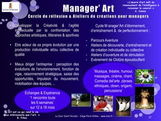 La Cour Saint Nicolas - Siège Paris 12ème - www.lcsn.fr -13Les LCSN Experience Coachs« Il fauttoujours  prendrele maximum de risques avec le maximum de précautions. » R. KiplingLCSN COACHING EXPERIENCE1- ENTRETIEN D’ACCUEIL AVANT TOUT ENGAGEMENT2- BILAN PERSONNEL3- PLAN D’ACTION4- DEUXIEME ENTRETIEN DE 2H-2H305- UN SUIVI DE CINQ MOIS DR Pierre AchardCoach ProspectiveMalik BachammarCoach DirigeantsLinda DUVALCoach  CommunicationJeunes DirigeantsIsabelle CensierCoach Présence & Charisme, Prise de Parole en PublicBruno SavoyatCoach Expert EfficacitéTous nos Coachs ont des compétences multiples leur permettant d’allier la performance dans l’accompagnement individuel à une spécialité dédiée pour plus de résultatsHubert JaouiCoachCréativité et Innovation