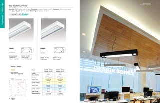 Wall Washer Luminaire
Housing Die-formed cold roll steel Finishing Powder coated in white Reflector Mirror reflectance
87% Control gear Built-in driver Mounting Recessed, Surface
Æ

Å

Ä

RWARL

SWARL
˜
–

Recessed

Surface

™

—

RWARL-40LED
190x1180x85
175x1160 (Cut Out)

RWARL-20LED
190x620x85
175x595 (Cut Out)

SWARL-20LED
170x595x85

SWARL-40LED
170x1155x85

RWARL*, SWARL
Model

RWARL-20LED
SWARL-20LED

RWARL-40LED
SWARL-40LED

21W

42W

Source

LED Module

LED Module

Lamp Color

Cool White
4000K

Cool White
4000K

1570

3120

Daylight
6500K

Daylight
6500K

Lumen Output

1650

3284

Beam Angle

LED Module
20W 40W (Lamp Watt)

2x54˚

2x54˚

T5 2x14W
T8 2x18W

T5 2x28W
T8 2x36W

Power
Consumption

§

¦
§

¸

·

¶

µ

´

³

¤

²

±

°

¯

®

­

¬

«

ª

©

¨

¥
¦

¤
¥

¦
¤

£

§
»

œ
œ

›

›
¢

Ÿ
¡

ž

š
š




œ
œ

›

›
 

»
½

º

À

š

Lumen Output
»

½

š

¼

»

º
½

¹
¼

Lamp Color
»

º

¾

»
º

»

½

º

¿

»
º

º

º

Ã

º

º

¾

Â
¾

½

¿

À
À

Replacement of
º

Á

»

½

À

»

º

»

½

À

»

º

Á

28

»

Fluorescent . Indoor Light

Boonthavoon
Bangkok, Thailand

 