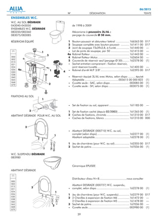Catalogue pièces détachées N1 : WC au sol et suspendus, réservoirs de  chasse, bâti-supports par Allia salle de bains