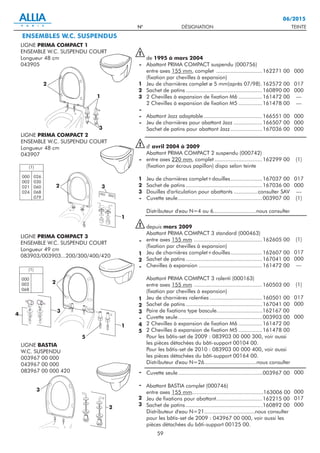 Catalogue pièces détachées N1 : WC au sol et suspendus, réservoirs