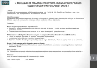 « TECHNIQUES DE RÉDACTION ET ÉCRITURES JOURNALISTIQUES POUR LES
                          COLLECTIVITÉS: FORMATS PAPIER ET...