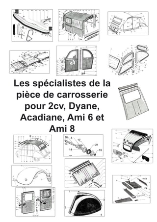 Les spécialistes de la
pièce de carrosserie
pour 2cv, Dyane,
Acadiane, Ami 6 et
Ami 8
 