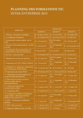 PLANNING DES FORMATIONS TIC 
INTER-ENTREPRISE 2015 
 