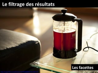Le filtrage des résultats




                                                       Les facettes
http://www.flickr.com/photos/22179048@N05/5211091279
 