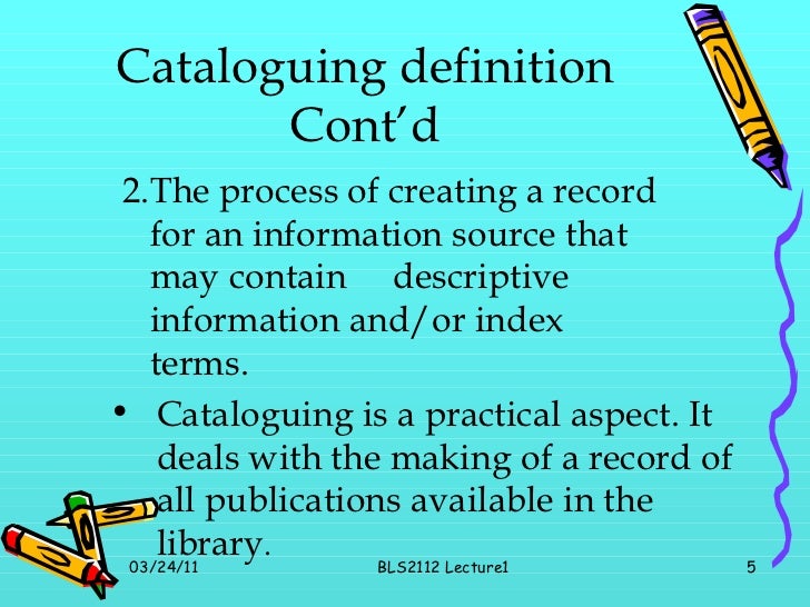Cataloguing