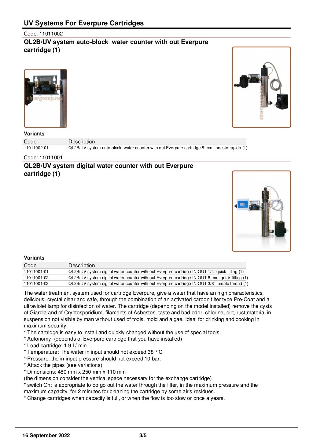 UV Systems For Everpure Cartridges catalog PDF