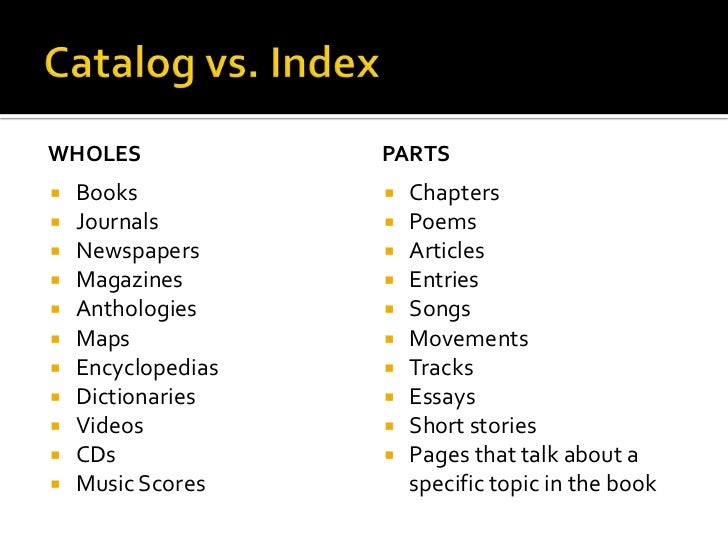 Catalog vs Index