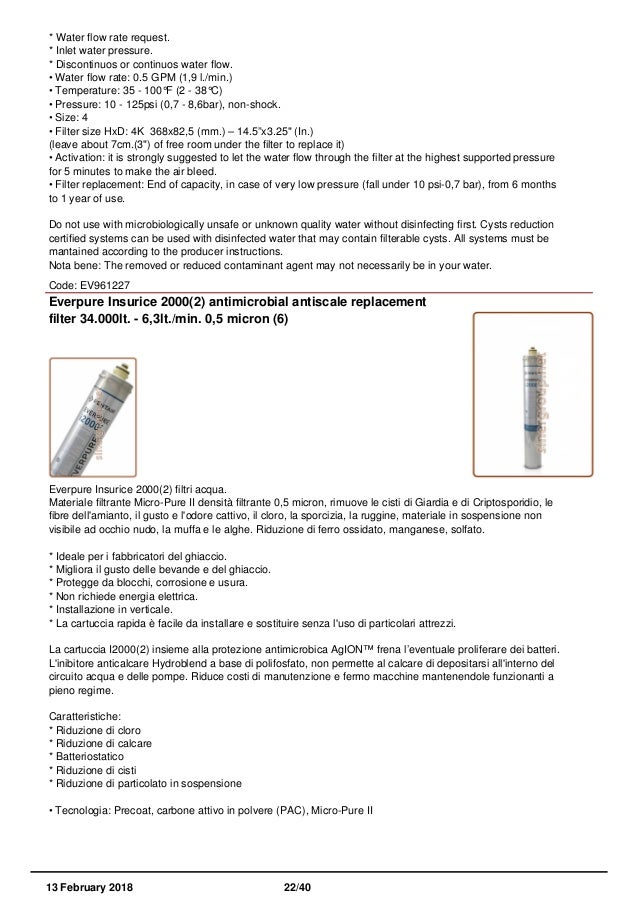 Water filters everpure catalogue Richiesta sospensione temporanea energia elettrica