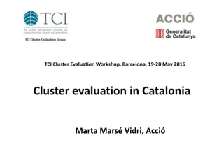 Cluster evaluation in Catalonia
Marta Marsé Vidri, Acció
TCI Cluster Evaluation Workshop, Barcelona, 19-20 May 2016
 