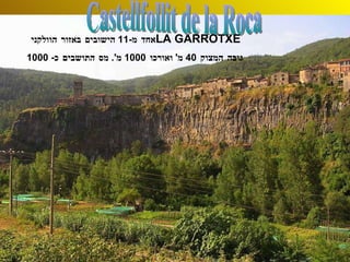 Castellfollit de la Roca אחד מ -11  הישובים באזור הוולקני  LA GARROTXE   גובה המצוק  40  מ '  ואורכו  1000  מ '.  מס התושבים כ - 1000 