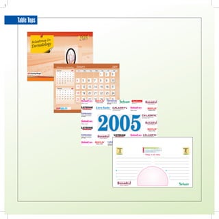 T



    Table Tops




                                  S M T W T F S          S    M T W T F S
                 January                                                          January

                   1                                                                2
                            JAN




                                                     1   2     3 4 5 6 7 8
                                  9 10 11 12 13 14 15    16   17 18 19 20 21 22
                                  23 24 25 26 27 28 29   30   31
                  2005                                                             2005
                 SATURDAY                                                         SUNDAY
                                   Things to do today
 