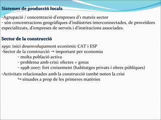 Sistemes de producció locals <ul><li>Agrupació / concentració d’empreses d’1 mateix sector </li></ul><ul><li>són concentra...