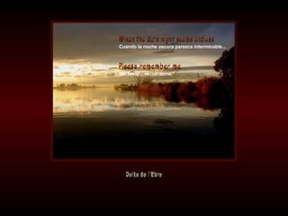 Delta de l'Ebre Cuando la noche oscura parezca interminable... por favor... recuérdame. When the dark night seems endless Please remember me 