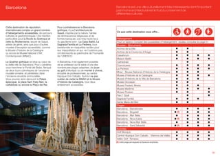 Barcelona                                                                                          Barcelona est une ville culturellement très intéressante dont l’important
                                                                                                   patrimoine architectural est le fruit du croisement de
                                                                                                   différentes cultures.



Cette destination de réputation                   Pour contrebalancer la Barcelona
internationale compte un grand nombre             gothique, il y a l’architecture de
d’hébergements accessibles, de parcours           Gaudí, inspirée par la nature, hantée            Ce que cette destination vous offre…
culturels et gastronomiques. Une mention          de réminiscences religieuses et de
particulière pour la Route du Gothique et         formes baroques. Les trois hauts lieux           Hébergement
celle du Modernisme, œuvre de Gaudí,              du gaudisme sont : La Casa Batlló, La            Pour un aperçu complet des possibilités d’hébergement, veuillez consulter la page 57.
artiste de génie, ainsi que pour d’autres         Sagrada Família et La Pedrera, tous              Musées - Monuments
musées d’exception accessibles, comme             transformés en maquettes tactiles pour           Archive de la Ville
le Musée d’histoire de la Catalogne               leur interprétation et qui, ne l’oublions pas,
ou encore le Musée National d’Art                 ont été inscrits au patrimoine de l’humanité     Archive de la Couronne d’Aragó
Comtemporain (MNAC).                              de l’UNESCO.                                     Caixaforum
                                                                                                   Maison Batlló
Le Quartier gothique se situe au cœur de          A Barcelona, il est également possible           Cathedrale
la vieille ville de Barcelona. Pour y pénétrer,   de se prélasser sur le sable d’une des           Cosmocaixa
vous franchirez le Portal del Bisbe, flanqué      nombreuses plages adaptées, de jouer             La Pedrera
de deux tours cylindriques de l’ancienne          au golf à Montjuïc ou de monter à cheval,
                                                                                                   Mnac - Musee National d’Historie de la Catalogne
muraille romaine, et pénètrerez dans              encadré de professionnels, au centre
l’ancienne enceinte emmuraillée.                  hippique Don Caballo. Surtout ne pas             Musee d’Historie de la Catalogne
Vous pourrez alors découvrir le Palais            oublier de visiter le MNAC et le Musée           Musee d’Historie de la Ville de Barcelona
épiscopal, la place Sant Felip Neri, la           d’histoire de Catalogne, tous deux               Musee Diocesain
cathédrale ou encore la Plaça del Rei.            entièrement accessibles.                         Musee Frederic Marès
                                                                                                   Musee Marítime
                                                                                                   Musee Picasso
                                                                                                   Parc1 Güell
                                                                                                   Sagrada Família
                                                                                                   Santa Maria del Mar
                                                                                                   Plages
                                                                                                   Barcelona - Barcelonata
                                                                                                   Barcelona - Bogatell                                 (A)
                                                                                                   Barcelona - Mar Bella
                                                                                                   Barcelona - Nova Icària                              (A)
                                                                                                   Barcelona - Nova Mar Bella
                                                                                                   Barcelona - Sant Sebastià                            (A)
                                                                                                   Activités
                                                                                                   Golf Montjuïc
                                                                                                   Centre Hippique Don Caballo - Vilanova del Vallès
                                                                                                   Vallès Golf -Terrassa
                                                                                                   (A) Cette plage est équipée de fauteuils amphibies.



                                                                                                                                                                                           39
 