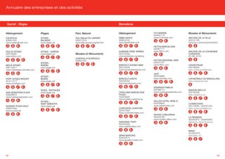 Annuaire des entreprises et des activités



 Garraf - Sitges                                                                 Barcelona


Hébergement                    Plages             Parc Naturel                   Hébergement                 H10 MARINA                    Musées et Monuments
                                                                                                             933097179
CALÍPOLIS                      SITGES -           Parc Naturel DU GARRAF         ABBA SANTS                  www.h10hotels.com             ARCHIVE DE LA VILLE
938941500                      BALMINS            935971819                      936003100                                                 933181195
www.hotelcalipolis.com         www.sitges.cat     www.diba.es/parcs/garraf.htm   www.abbahotels.com                                        www.bcn.cat/arxiu/arxiuhistoric
                                                                                                             HILTON BARCELONA
                                                                                                             934957777
DOLCE SITGES                   SITGES - GARRAF                                   ALBERGE PERE TARRES         www.hilton.com                ARCHIVE DE LA COURONNE
938109000                      www.sitges.cat     Musées et Monuments            934102309                                                 D’ARAGON
www.dolce.com                                                                    www.peretarres.org/alberg                                 93 485 42 85
                                                  CHATEAU D’OLÈRDOLA
                                                  938901420                                                  HILTON DIAGONAL MAR
                               SITGES -                                                                      935070707
MELIÀ SITGES                   RIVERA                                            BARCELÓ ATENEA MAR          www.hilton.com                CAIXAFORUM
938110811                      www.sitges.cat                                    935316040                                                 934768600
www.meliasitges.solmelia.com                                                     www.barceloateneamar.com                                  www.lacaixa.es/obrasocial

                                                                                                             JAZZ
                               SITGES -                                                                      935529696
PORT SITGES RESORT             BARRA                                             BARCELÓ SANTS               www.nnhotels.com              CATHEDRALE DE BARCELONA
93 8113177                     www.sitges.cat                                    935035300                                                 www.catedralbcn.org
www.portsitges.com                                                               www.barcelosants.com
                                                                                                             SAGRADA FAMILIA
                               SIGES - BOTIGUES                                                              934366115                     MAISON BATLLÓ
SAN SEBASTIÁN PLAYA            www.sitges.cat                                    CATALONIA BARCELONA         www.hotelsagradafamilia.com   932160306
938948676                                                                        PLAZA                                                     www.casabatllo.es
www.hotelsansebastian.com                                                        934262600
                                                                                 www.hoteles-catalonia.es
                               SITGES -                                                                      SALLES HOTEL PERE IV
                               SANT SEBASTIÀ                                                                 933209650                     COSMOCAIXA
SUNWAY PLAYA GOLF              www.sitges.cat                                                                www.salleshotels.com          932126050 / 932537404
938941839                                                                        CONFORTEL AUDITORI                                        www.lacaixa.es/obrasocial
www.sunway.es                                                                    932437600
                                                                                 www.confortelhoteles.com
                                                                                                             SILKEN CONCORDIA
                                                                                                             933249180                     LA PEDRERA
                                                                                                             www.hoteles-silken.com        902400973 / 934845900
                                                                                 DIAGONAL PORT                                             obrasocial.caixacatalunya.es
                                                                                 932302000
                                                                                 www.rafaelhoteles.com

                                                                                                                                           MNAC
                                                                                                                                           93 6220376
                                                                                 GRAN BARCINO                                              www.mnac.cat
                                                                                 933022012
                                                                                 www.gargallo-hotels.com




58                                                                                                                                                                        59
 
