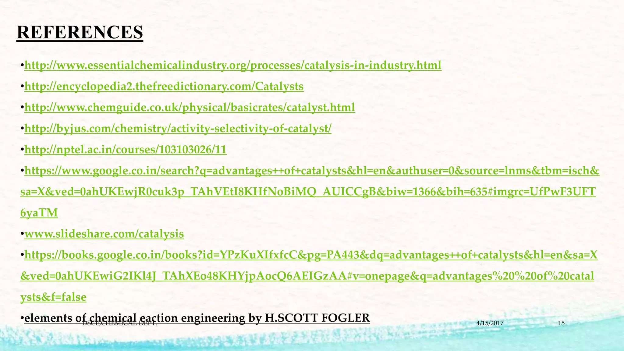 Catalysts characteristics seminar | PPTX