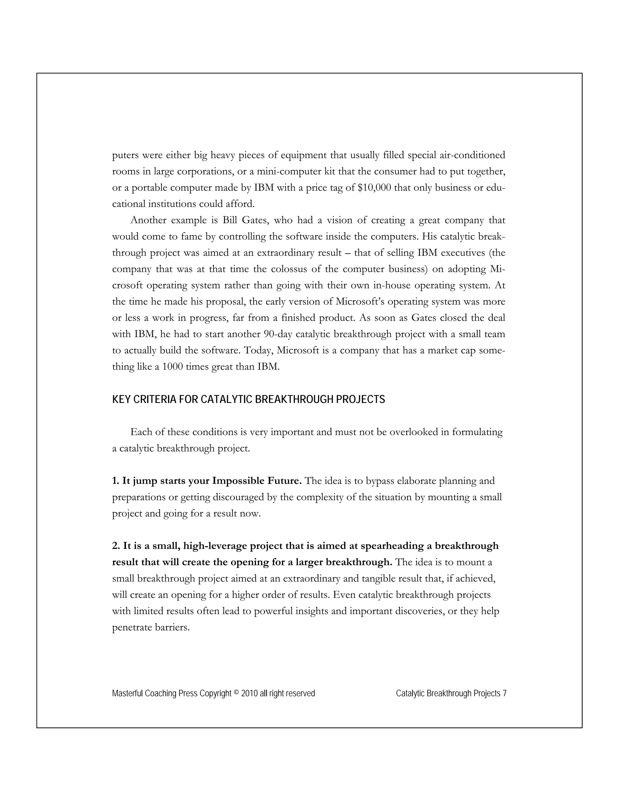 Launching Catalytic Breakthrough Projects | PDF