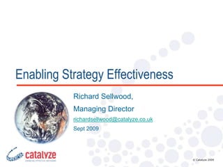 Enabling Strategy Effectiveness Richard Sellwood,  Managing Director richardsellwood@catalyze.co.uk Sept 2009 