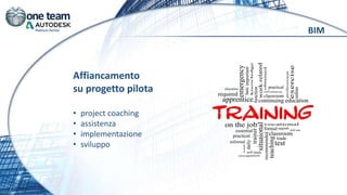 Affiancamento
su progetto pilota
• project coaching
• assistenza
• implementazione
• sviluppo
BIM
 
