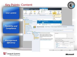 Key Points: Content

 User-centric




Flexibility and
 Compliance




Management
 Efficiency
 