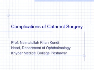 Complications of Cataract Surgery
Prof. Naimatullah Khan Kundi
Head, Department of Ophthalmology
Khyber Medical College Peshawar

 