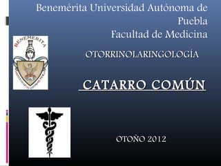 Benemérita Universidad Autónoma de
                             Puebla
               Facultad de Medicina
          OTORRINOLARINGOLOGÍA


         CATARRO COMÚN


                OTOÑO 2012
 