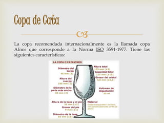  
Copa de Cata 
La copa recomendada internacionalmente es la llamada copa 
Afnor que corresponde a la Norma ISO 3591-1977. Tiene las 
siguientes características: 
 