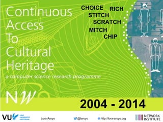 Lora Aroyo @laroyo http://lora-aroyo.org
2004 - 2014
CHOICE
STITCH
SCRATCH
MITCH
CHIP
RICH
 