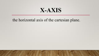 X-AXIS
the horizontal axis of the cartesian plane.
 