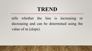 TREND
tells whether the line is increasing or
decreasing and can be determined using the
value of m (slope).
 