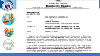 IMPLEMENTATION OF CATCH-UP FRIDAYS
Legal Bases
 