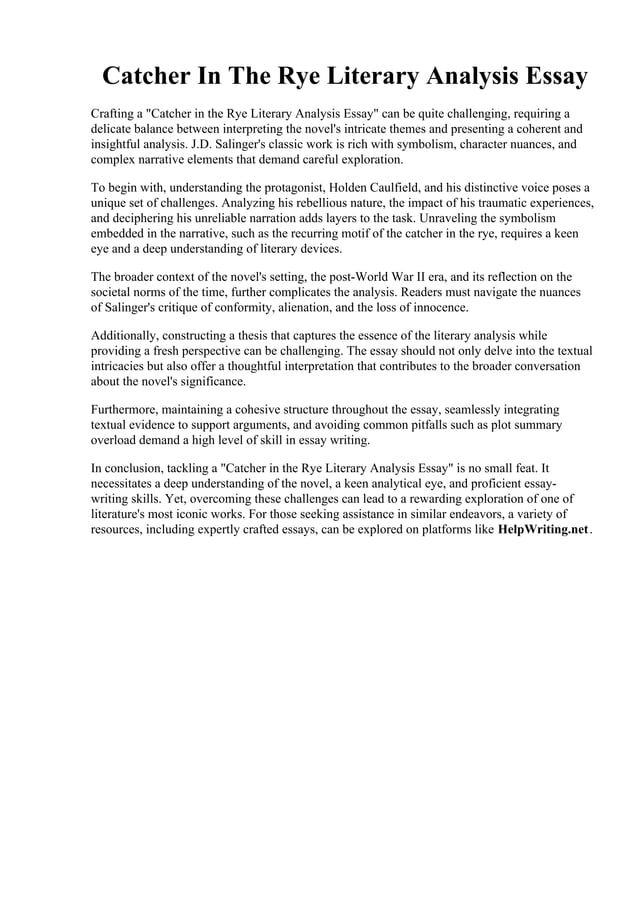 Catcher In The Rye Literary Analysis Essay PDF