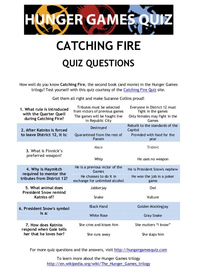 The Catching Fire Quiz: 9 questions by Kimberleigh