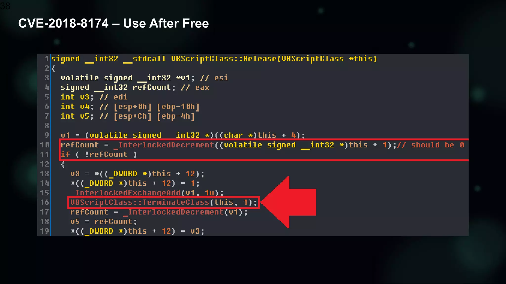 CVE-2018-8174 – Use After Free
38
 