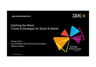 © 2013 IBM Corporation
Catching the Wave:
Trends & Strategies for Social & Mobile
Sandy Carter
Vice President, Social Business Evangelism
IBM Corporation
 