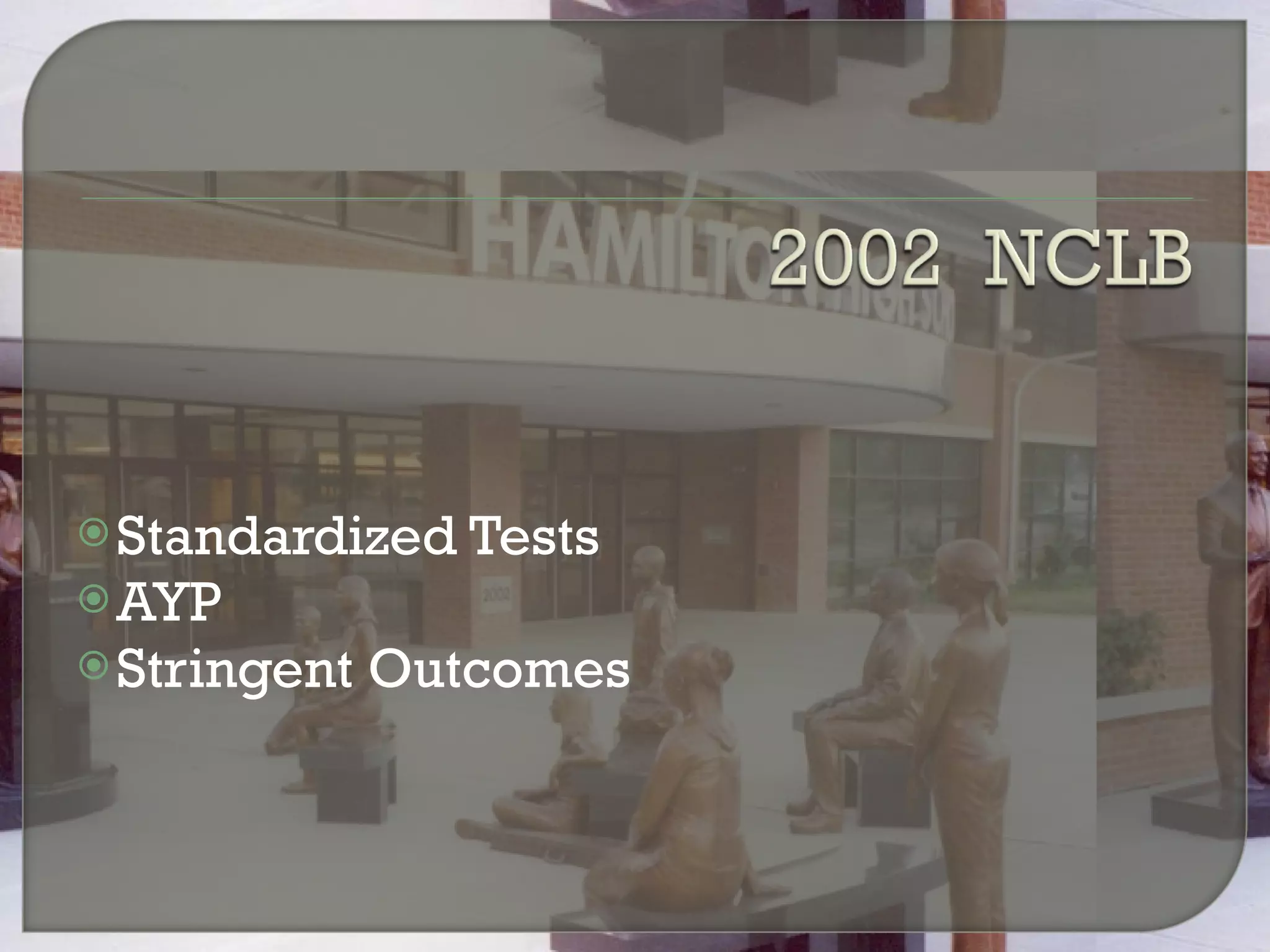 Standardized Tests AYP Stringent Outcomes 