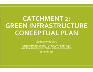 CATCHMENT 2:
GREEN INFRASTRUCTURE
CONCEPTUAL PLAN
Sydney Hubbert
GREEN INFRASTRUCTURE CONFERENCE:
Building Resilience in Proctor Creek Communities
21 April 2016
 