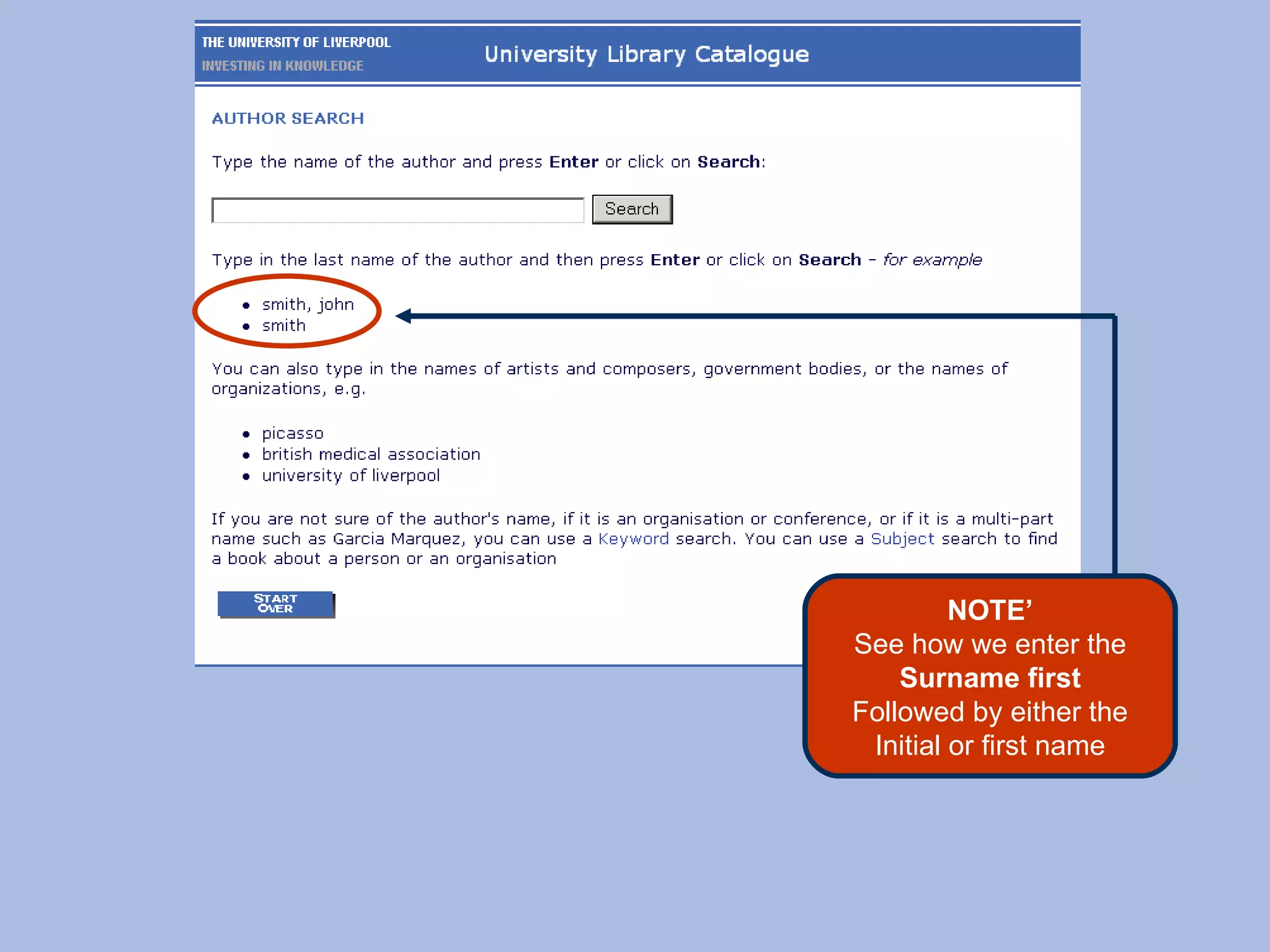 NOTE’ See how we enter the Surname first Followed by either the Initial or first name 