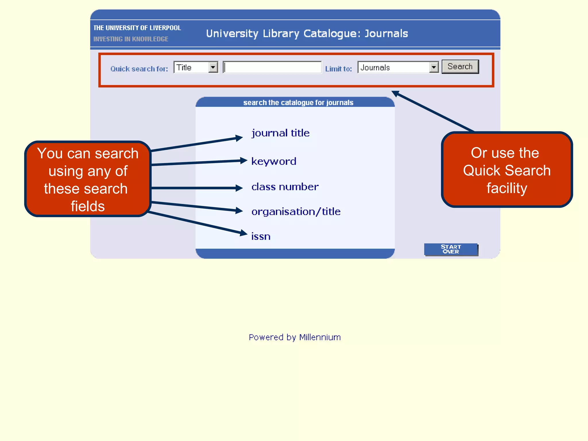 You can search using any of these search  fields Or use the  Quick Search facility 