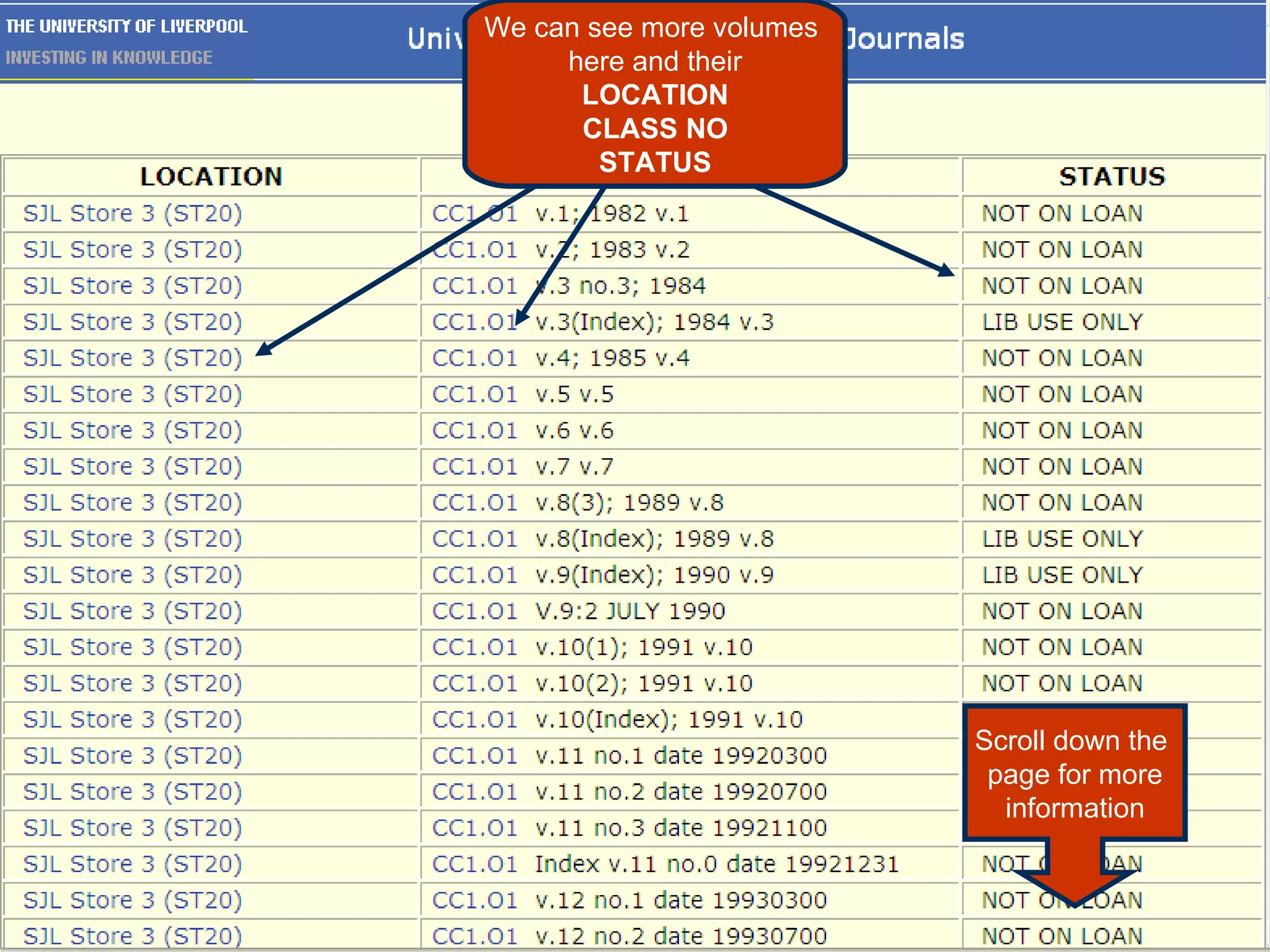 We can see more volumes  here and their LOCATION CLASS NO STATUS Scroll down the  page for more information 