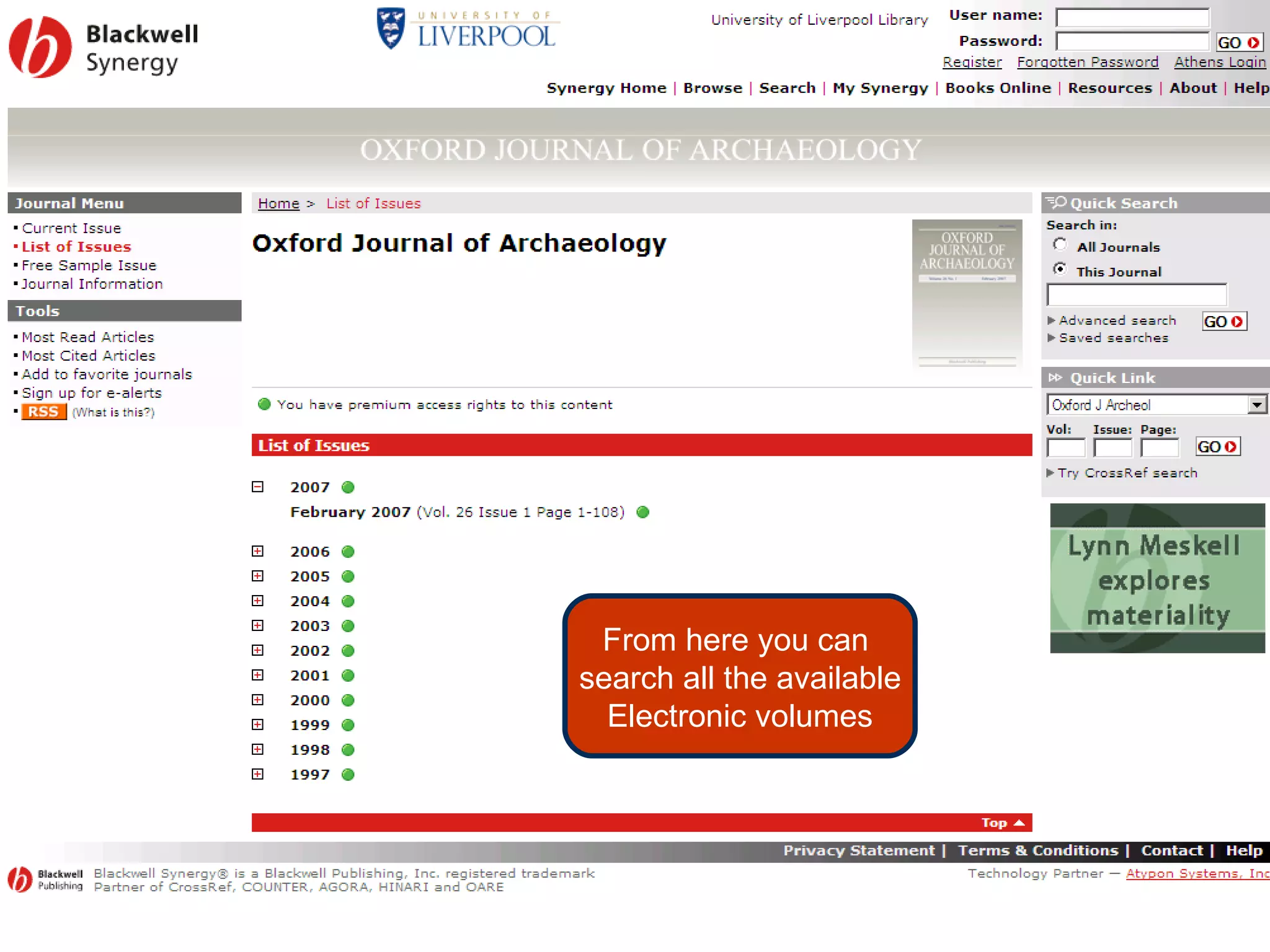 From here you can  search all the available Electronic volumes 