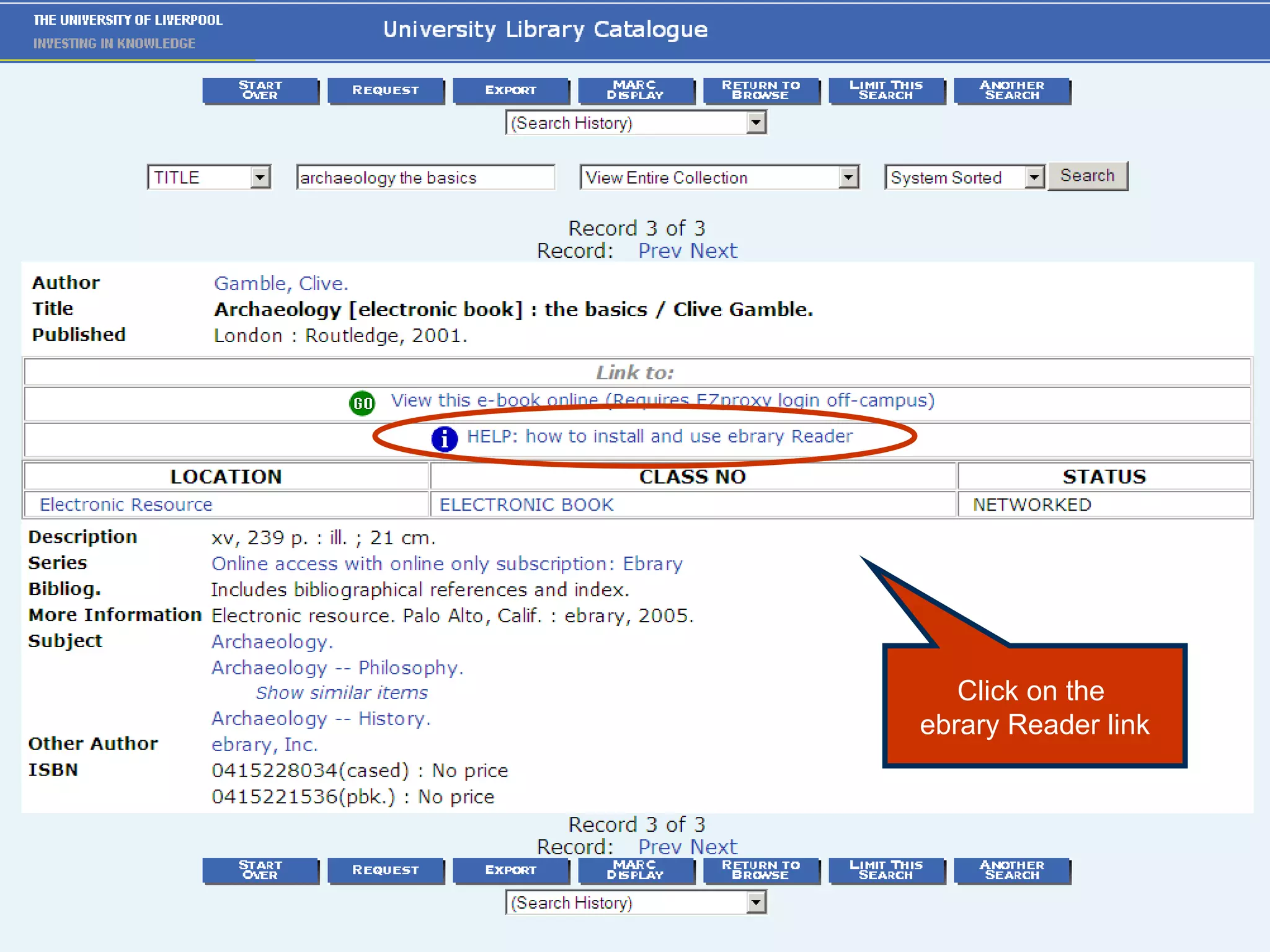 Click on the  ebrary Reader link 