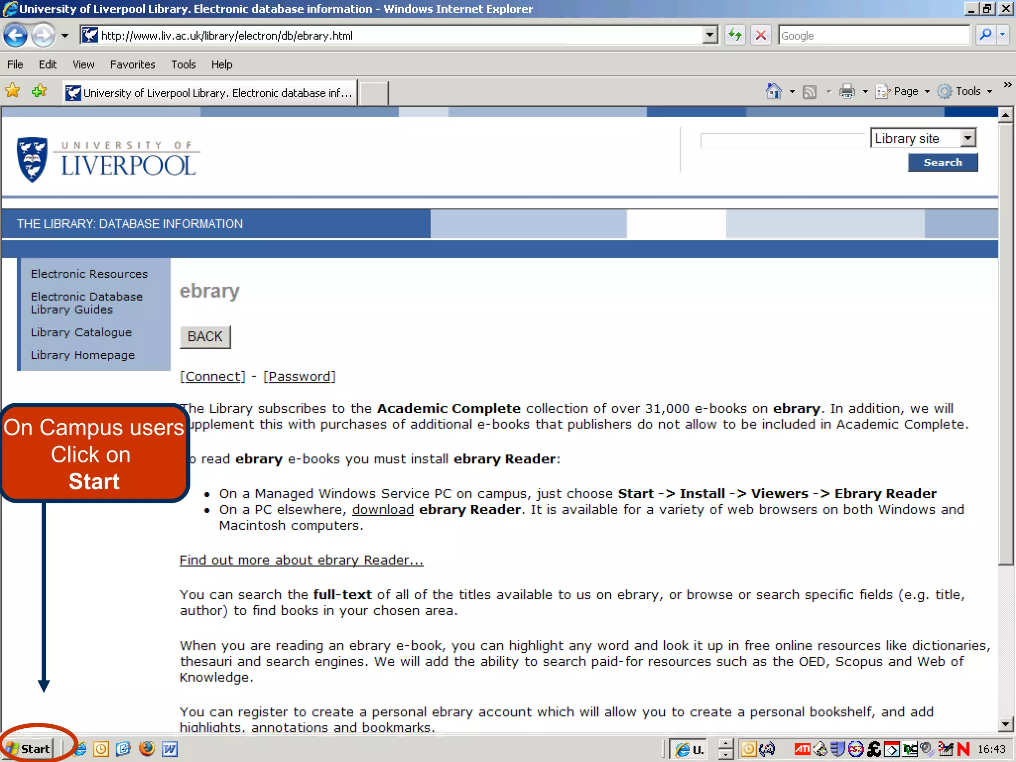 On Campus users Click on  Start 