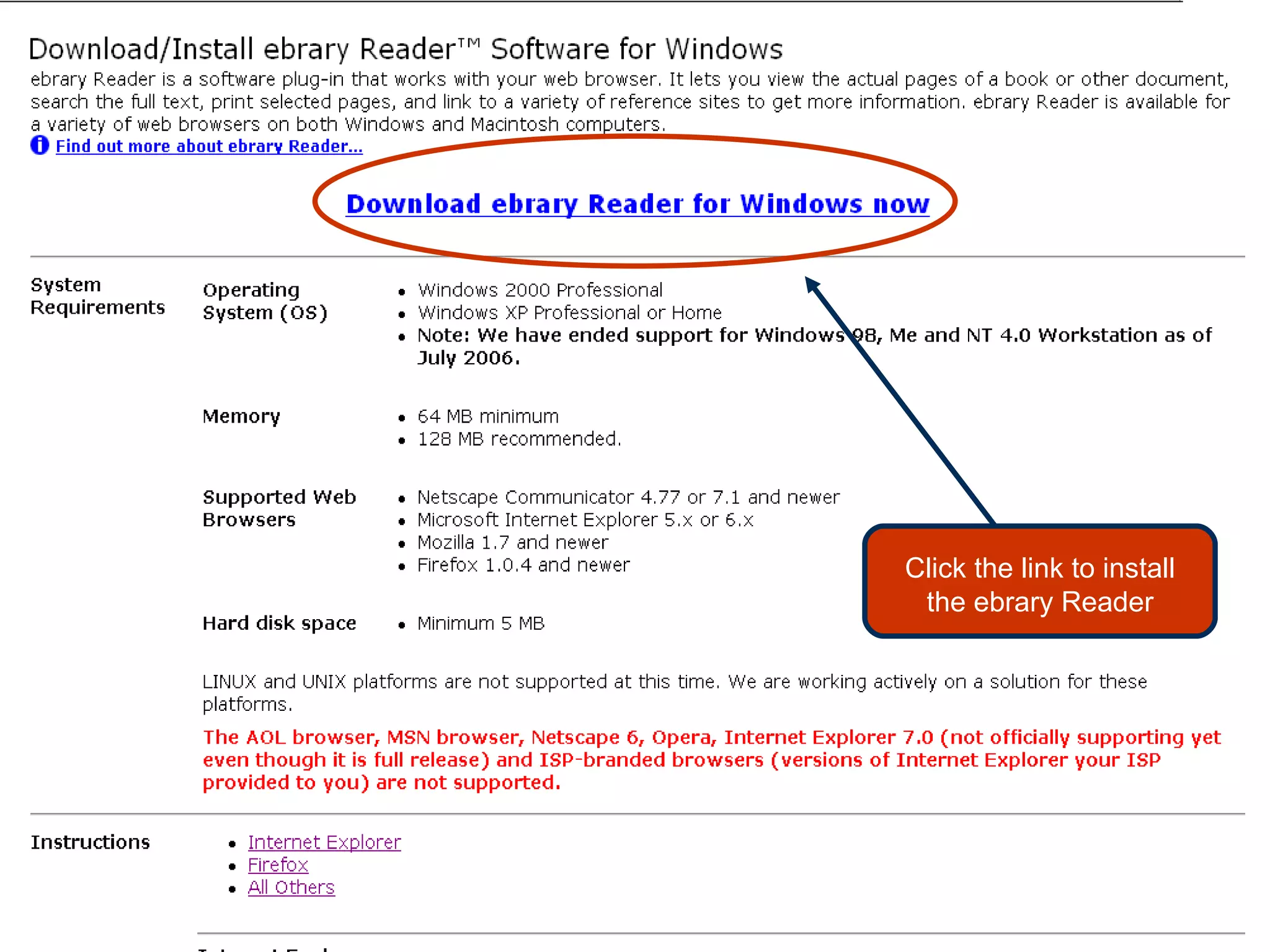 Click the link to install the ebrary Reader 