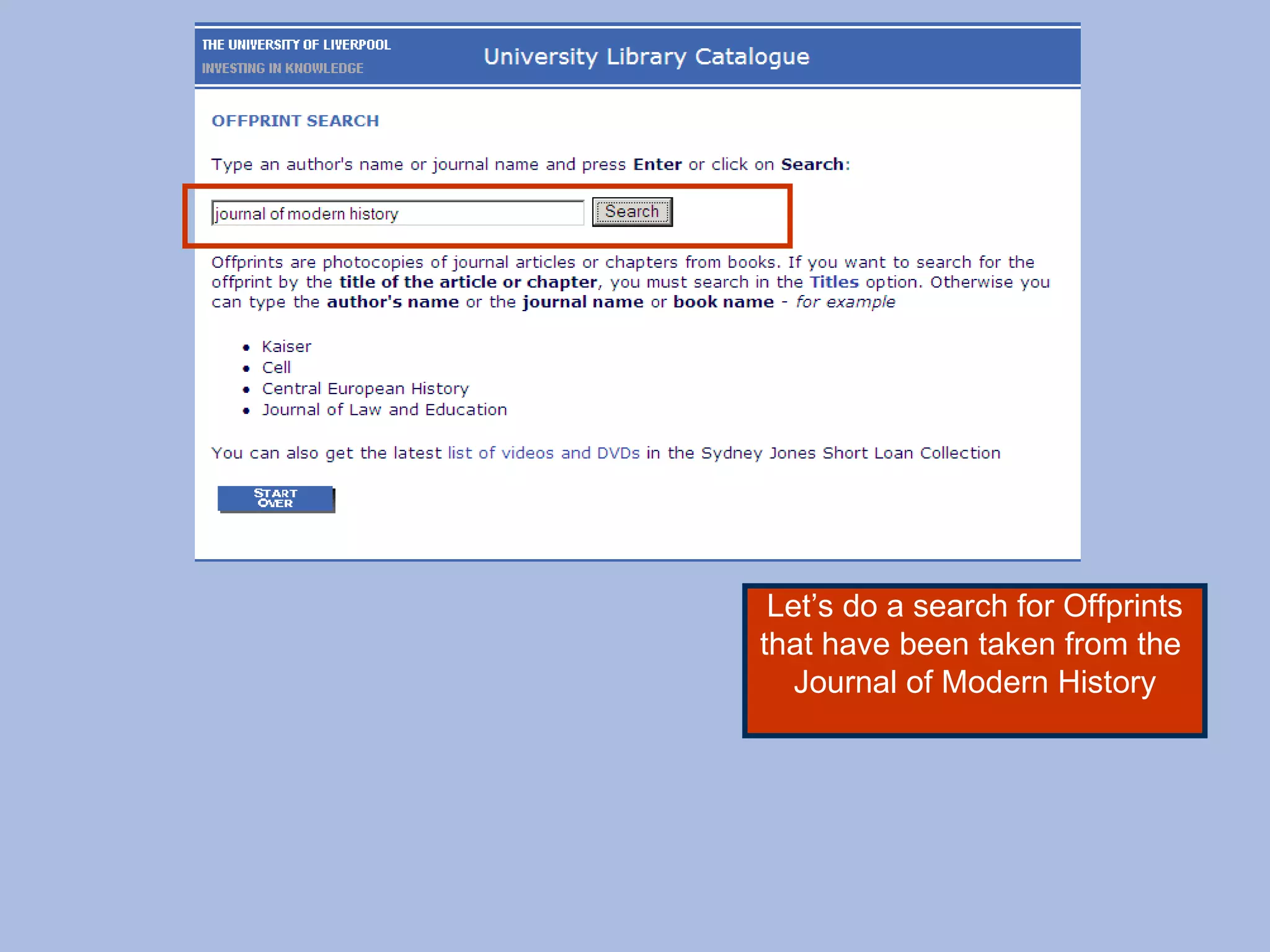 Let’s do a search for Offprints that have been taken from the  Journal of Modern History 